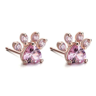 New Cat Bear Dog Paw Ring for Women Jewelry Sets featuring pink paw earrings with CZ stones.