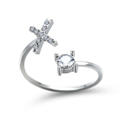 New Design Adjustable 26 Initial Letter Ring Fashion Jewelry For Women Simple Elegant Jewelry featuring cross and stone.