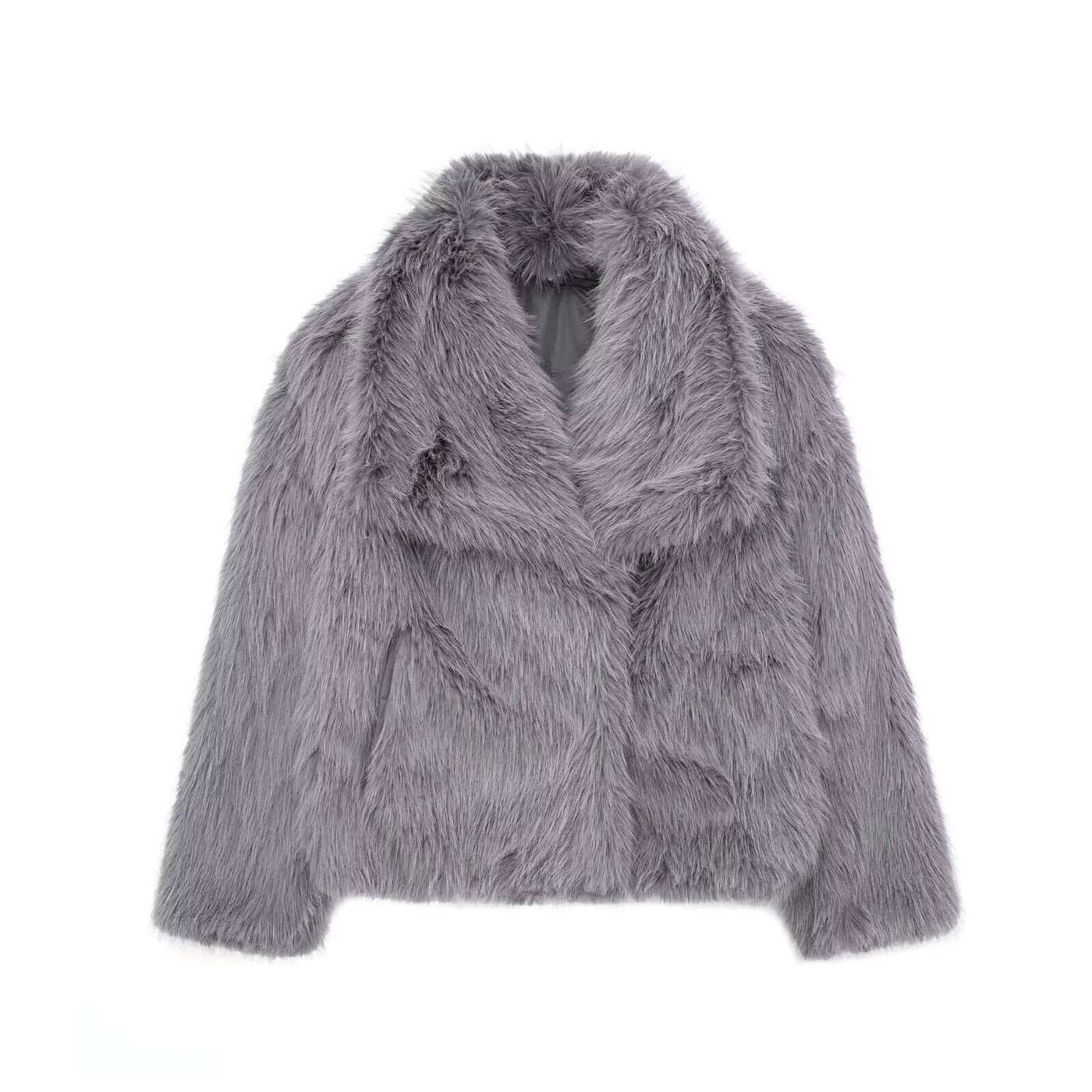 Winter Plush Coat Fashion Warm Thicken Fluffy Lapel Jacket Outwear Casual Long Sleeve Tops Womens Clothing in grey