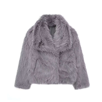 Winter Plush Coat Fashion Warm Thicken Fluffy Lapel Jacket Outwear Casual Long Sleeve Tops Womens Clothing in grey