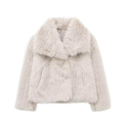 Winter Plush Coat Fashion Warm Thicken Fluffy Lapel Jacket Outwear Casual Long Sleeve Tops Womens Clothing
