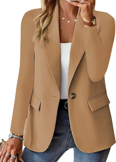Women's Casual Suit Jacket Fashion Commuter Casual Suit in stylish beige with pockets, perfect for office and casual wear.