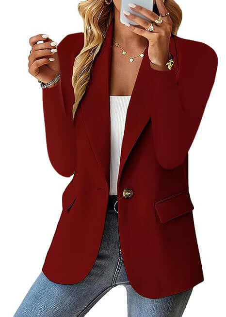Women's Casual Suit Jacket Fashion Commuter Casual Suit in red, stylish design, perfect for office wear and casual outings.
