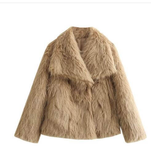 Winter Plush Coat Fashion Warm Thicken Fluffy Lapel Jacket Outwear Casual Long Sleeve Tops Womens Clothing