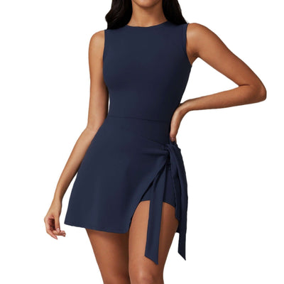 Women Yoga Sexy Sleeveless Sports Romper in stylish navy blue with a fashionable wrap design.