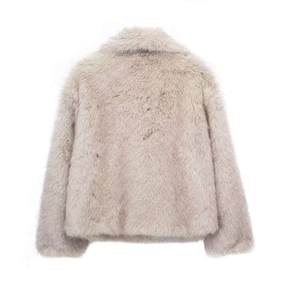 Winter Plush Coat Fashion Warm Thicken Fluffy Lapel Jacket Outwear Casual Long Sleeve Tops Womens Clothing back view