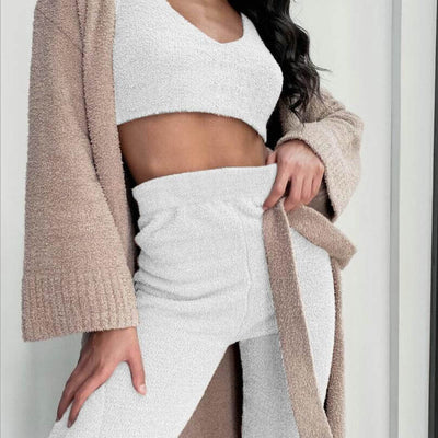 Womens Long Sleeve Crop pajama set and Drawstring Shorts Pajama Set in stylish textured design for comfortable wear.